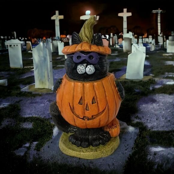 Stone Bunny Inc Black Cat In A Pumpkin Telle M Stein Halloween Figure Vintage. - Picture 13 of 14